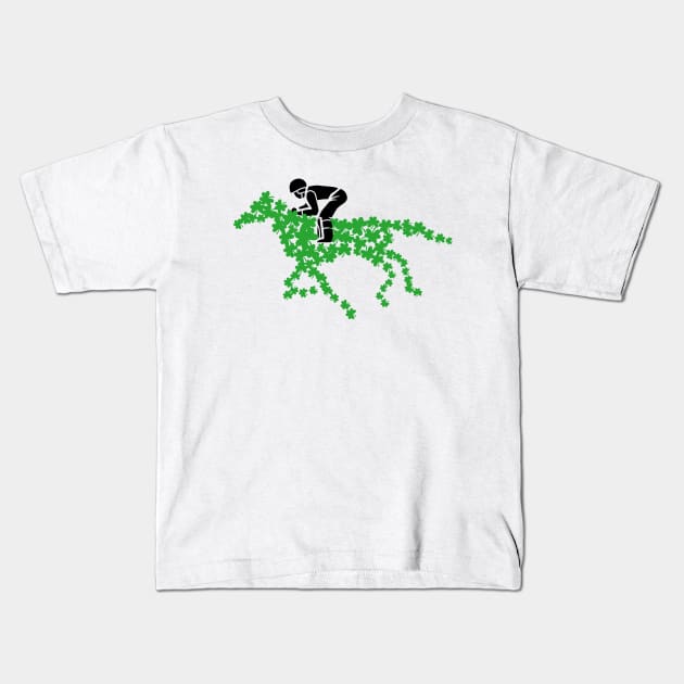 Race horse made of Four leaf Clovers with Jockey Horse Kids T-Shirt by Artstastic